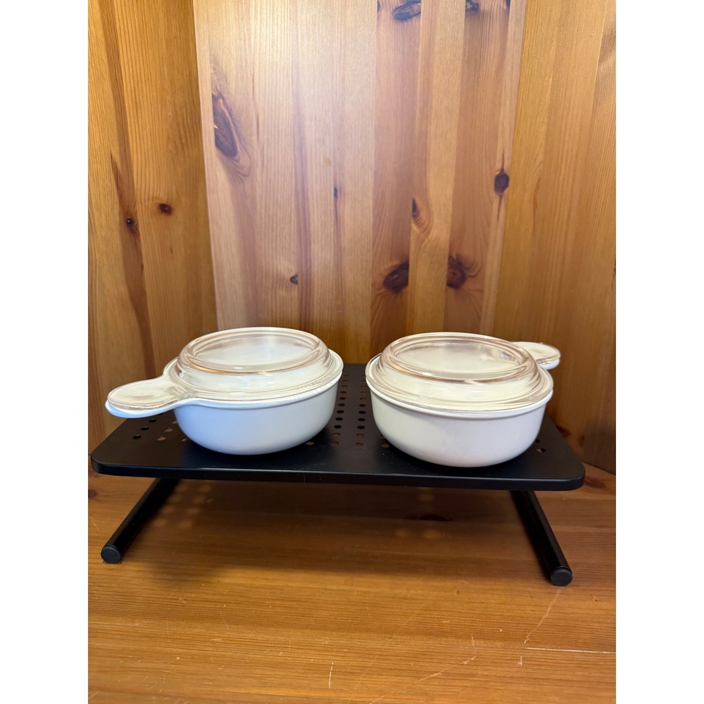 Vintage Corning Ware Grab-It P-150-B Set of 2 with Pyrex Lids 15 oz White